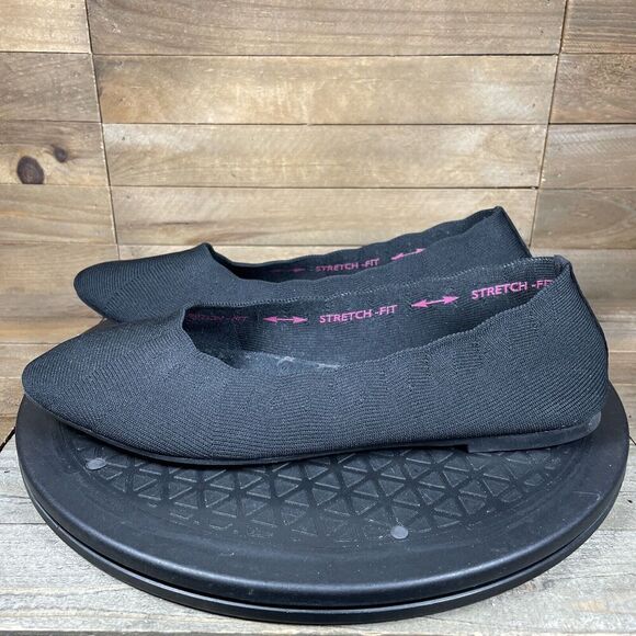 Skechers Womens Size 9 Cleo Ballet Flats Shoes Black Knit Stretch Fit Slip On - Picture 3 of 10